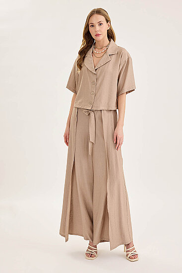 Krinkıl Kumaş Kısa Kol Crop Gömlek - 38