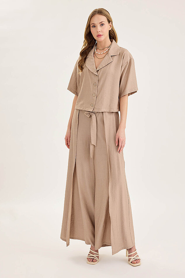 Krinkıl Kumaş Kısa Kol Crop Gömlek - 38