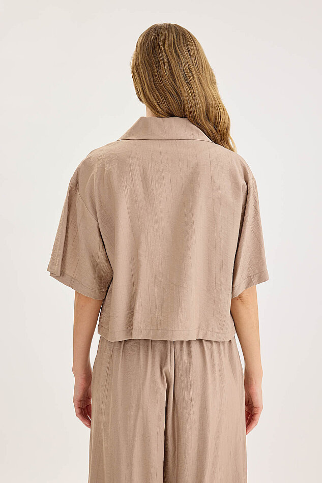 Krinkıl Kumaş Kısa Kol Crop Gömlek - 41