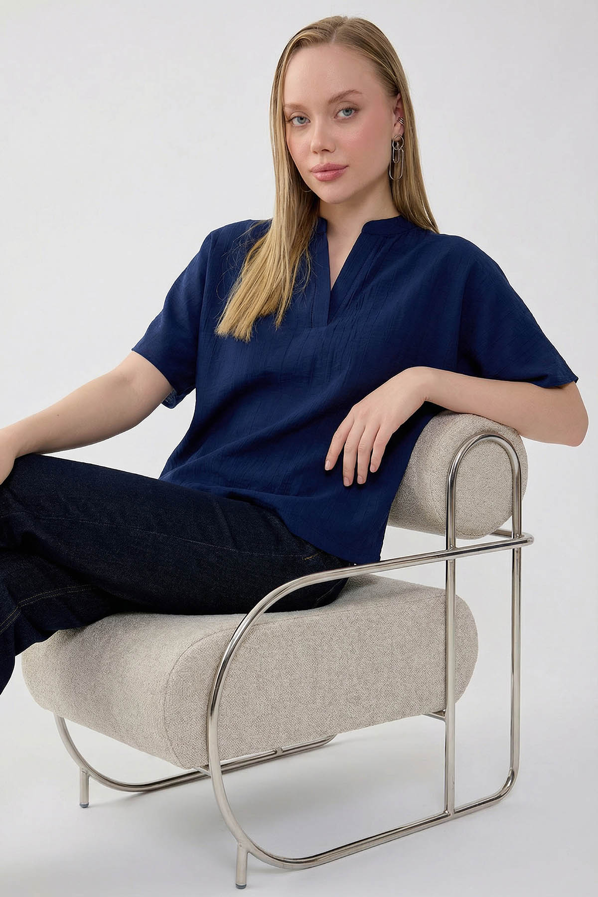 Krinkıl Kumaş Kol Detaylı Bluz - Thumbnail