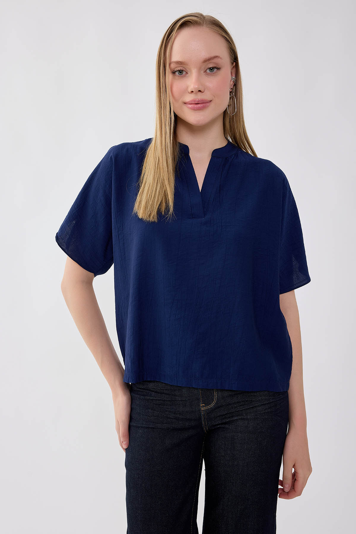 Krinkıl Kumaş Kol Detaylı Bluz - Thumbnail