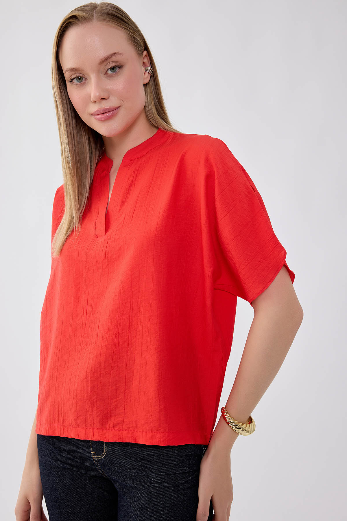 Krinkıl Kumaş Kol Detaylı Bluz - Thumbnail