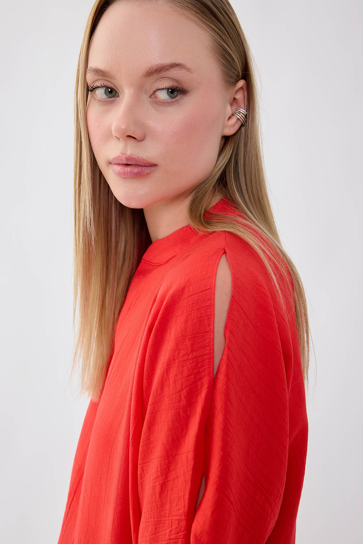 Krinkıl Kumaş Kol Detaylı Bluz - Thumbnail