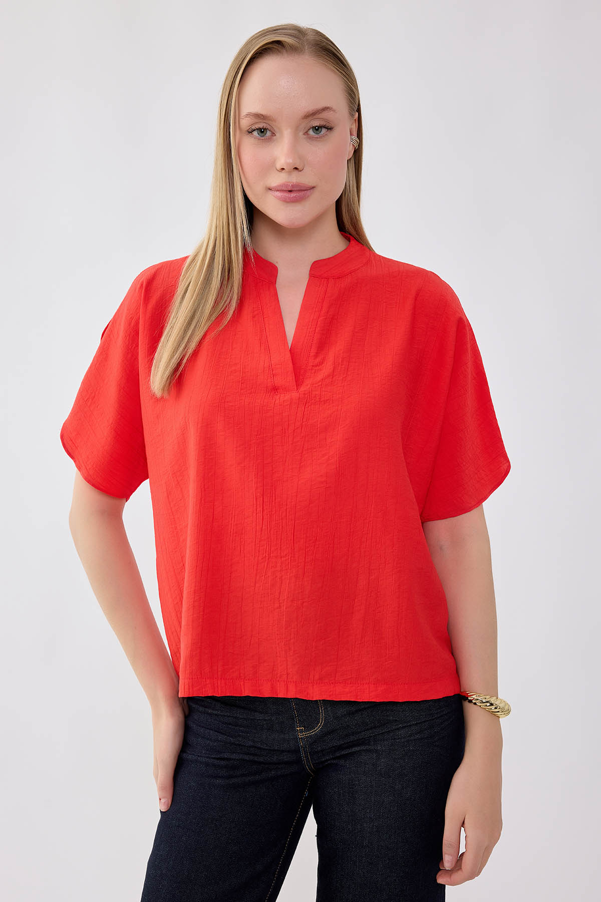 Krinkıl Kumaş Kol Detaylı Bluz - Thumbnail