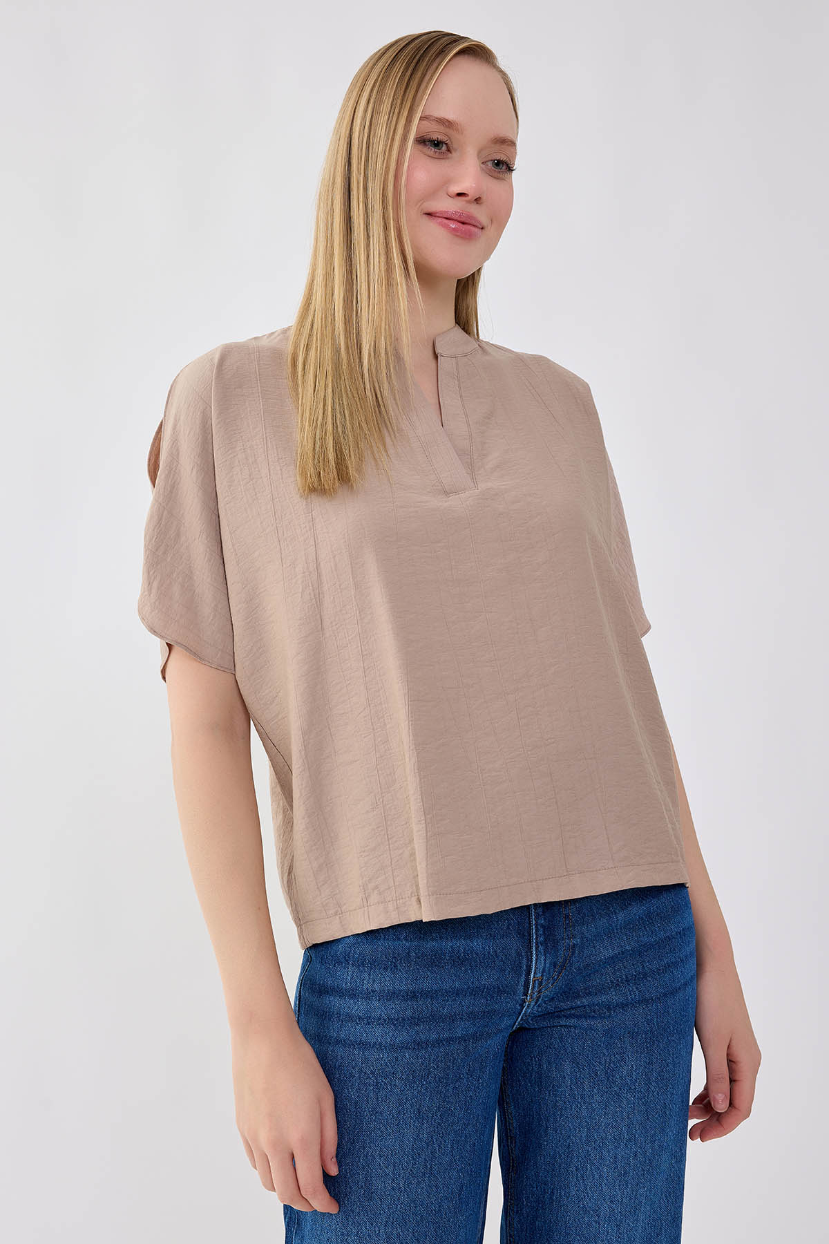 Krinkıl Kumaş Kol Detaylı Bluz - Thumbnail