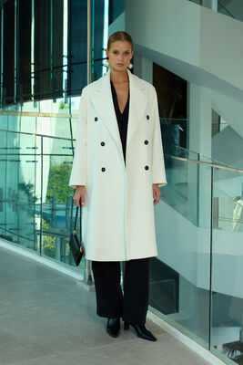 VİTRİN - Kruvaze Kapama Düğmeli Uzun Kaşe Kaban