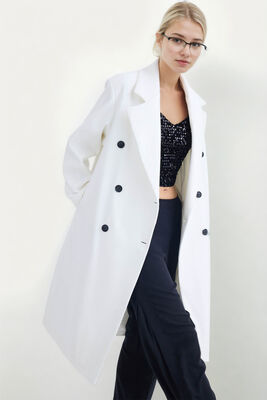 Kruvaze Kapama Düğmeli Uzun Kaşe Kaban - Thumbnail (3)