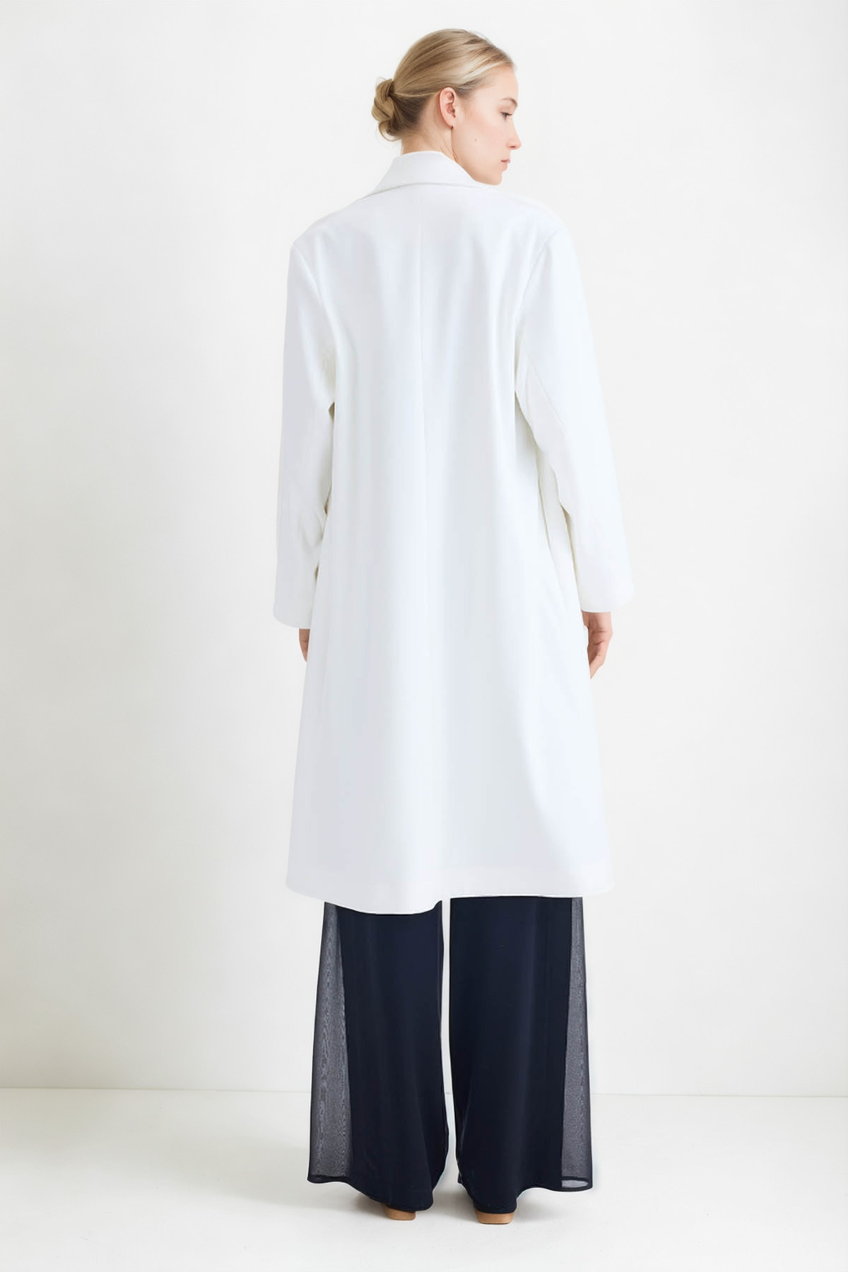 Kruvaze Kapama Düğmeli Uzun Kaşe Kaban - Thumbnail