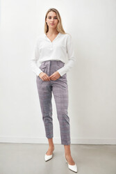 Küçük Cep Detaylı Ekose Pantolon Siyah-Beyaz