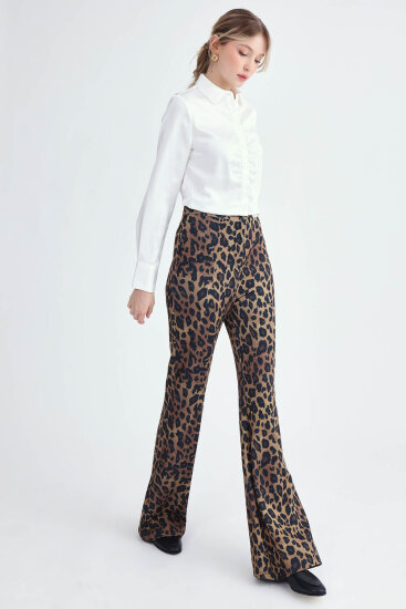 Leopar Desen İspanyol Paça Pantolon - 4