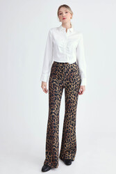 Leopar Desen İspanyol Paça Pantolon
