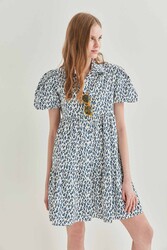 Leopar Desen Önden Düğmeli Geniş Kesim Elbise (1)