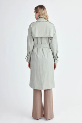 Metal Düğmeli Kemerli Trençkot - Thumbnail (4)