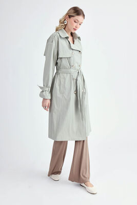 Metal Düğmeli Kemerli Trençkot - Thumbnail (3)