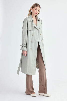 Metal Düğmeli Kemerli Trençkot - Thumbnail (2)