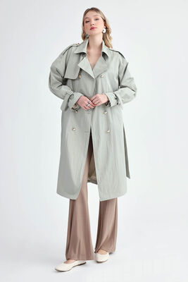 Metal Düğmeli Kemerli Trençkot - Thumbnail (6)