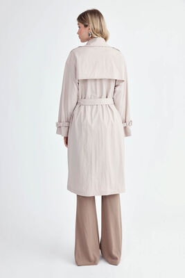 Metal Düğmeli Kemerli Trençkot - Thumbnail (11)