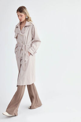 Metal Düğmeli Kemerli Trençkot - Thumbnail (9)