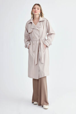 Metal Düğmeli Kemerli Trençkot - Thumbnail (7)