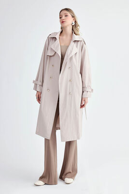 Metal Düğmeli Kemerli Trençkot - Thumbnail (10)