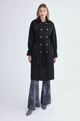 Metal Düğmeli Kemerli Trençkot - Thumbnail (13)