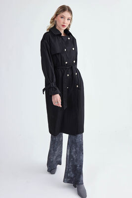 Metal Düğmeli Kemerli Trençkot - Thumbnail (15)