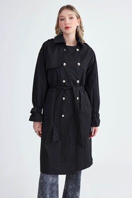 Metal Düğmeli Kemerli Trençkot - Thumbnail (14)