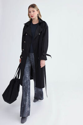 Metal Düğmeli Kemerli Trençkot - Thumbnail (18)