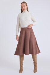 Midi Boy Süet Kloş Etek - 1