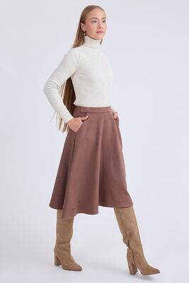 Midi Boy Süet Kloş Etek - 3
