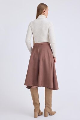 Midi Boy Süet Kloş Etek - 5