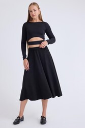 Midi Boy Süet Kloş Etek - 6