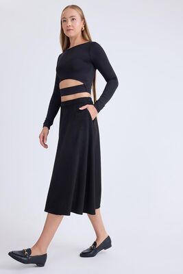 Midi Boy Süet Kloş Etek - 7