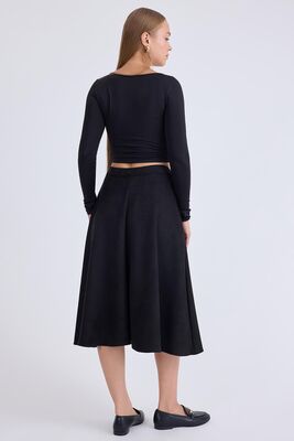 Midi Boy Süet Kloş Etek - 9