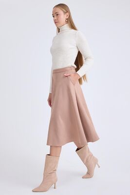 Midi Boy Süet Kloş Etek - 15