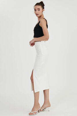 Midi Boy Yırtmaçlı Etek - 4