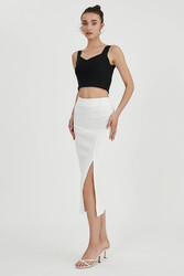 Midi Boy Yırtmaçlı Etek - 7