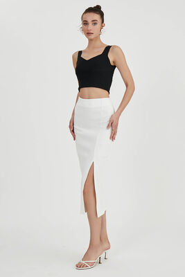 Midi Boy Yırtmaçlı Etek - 7