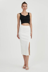 Midi Boy Yırtmaçlı Etek - 2