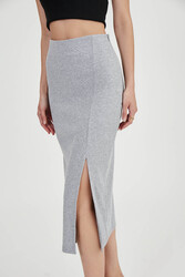 Midi Boy Yırtmaçlı Etek - 9