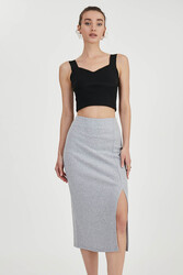 Midi Boy Yırtmaçlı Etek - 10