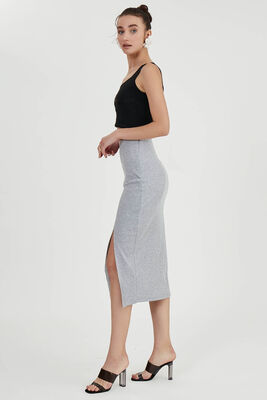 Midi Boy Yırtmaçlı Etek - 11