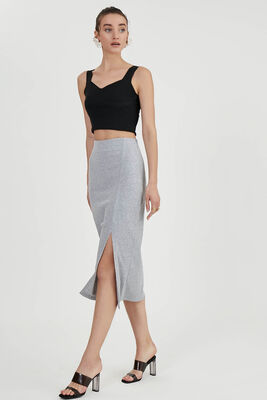 Midi Boy Yırtmaçlı Etek - 13