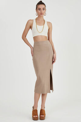 Midi Boy Yırtmaçlı Etek - 16