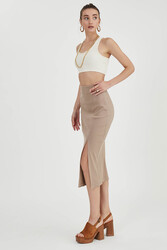 Midi Boy Yırtmaçlı Etek - 17