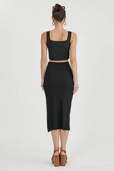 Midi Boy Yırtmaçlı Etek - 23