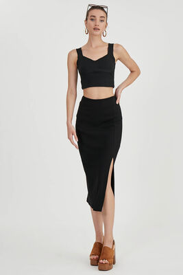 Midi Boy Yırtmaçlı Etek - 21