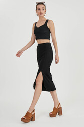 Midi Boy Yırtmaçlı Etek - 22