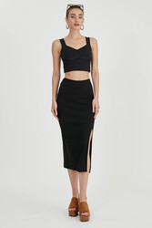 Midi Boy Yırtmaçlı Etek - 19