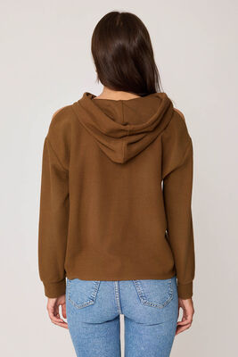 Omuz Dekolteli Kanguru Cep Kapüşonlu Sweatshirt - Thumbnail (4)